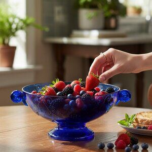 A Symphony of Blue Elegance: The Enchanting VTG Smith Glass Pedestal Bowl